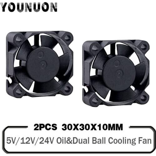 2 Pieces 3d printer fan 3010 30MM 30*30*10MM 3cm Graphics card fan Cooling fan 5V 12V 24V with 2pin sleeve&dual ball
