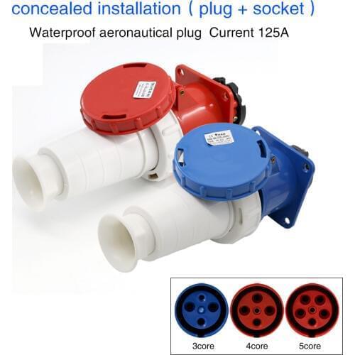 Waterproof industrial plug socket 3core 4core 5core hole 125A connector darkly installed aviation socket