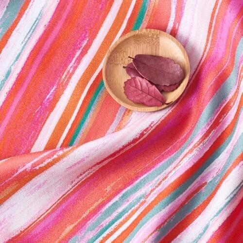 High quality silk flax tissu Watercolor strips printing fabric High-end customized dresses and scarves fabrics