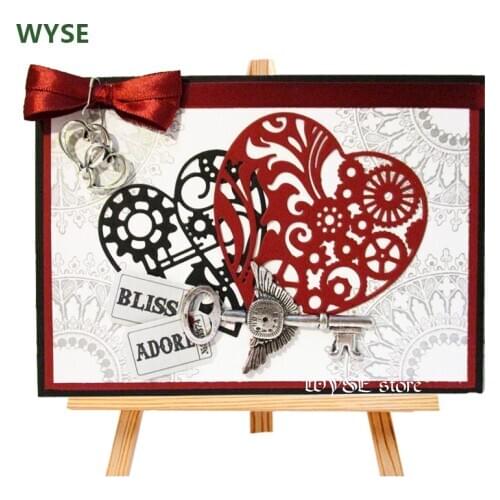 WYSE 2pcs Steampunk Heart Metal cutting Dies Gear Craft Die Scrapbooking for DIY Valentines Paper Card Making Template Supplies
