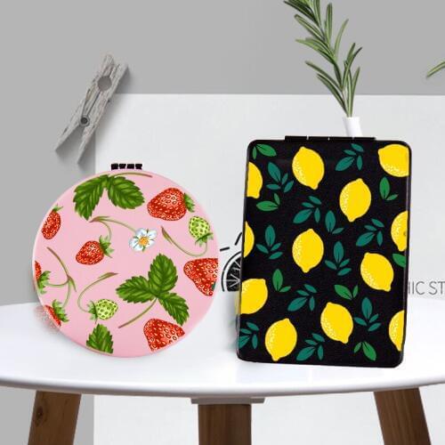 Fruit Makeup Mirror with Double Side for Girl Portable Travel Floral Folding Magnifying Compact Pocket Cosmetic Vanity Mirrors