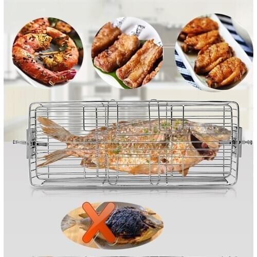 Stainless Steel 40L 24L Grill BBQ Roaster Rotisserie Ovenware Skewers Oven Rotate Cage Roast Fish Shrimp Meat Shelf Baking Tool