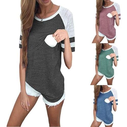 2020 Summer breastfeeding T-shirt Round neck colorblock short sleeve nursing tops Woman clothes mom tshirt T0703