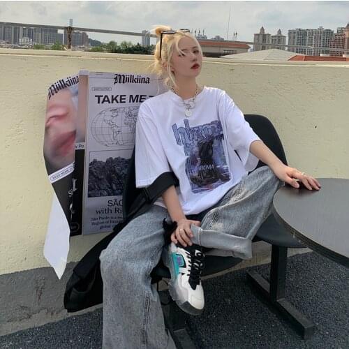 Womens T-shirts Ulzzang Harajuku T Shirt Women O Neck Casual Short Sleeve Girl Streetwear Tops Oversized T Shirt Female Clothes