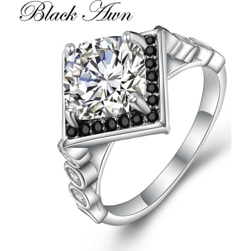 BLACK AWN 2021 New Genuine 100% Sterling 925 Silver Jewelry Square Engagement Rings for Women Gift C395