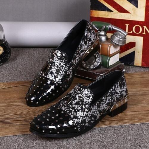 Studded Loafers Spring Designer Flats spike Shoes Italian Leather Shoes Man moccasins Glitter Size12