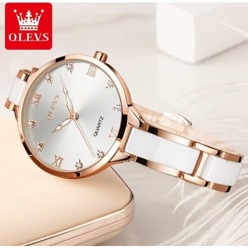 OLEVS Women Watches Top Brand Luxury Waterproof Rose Gold Bracelet Watch Women Ceramics Quartz Watch Ladies Reloj Mujer Elegante