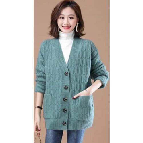 Korean Single Breasted Autumn Spring Women Sweater Cardigans Fashion V Neck Knitted Outerwear Loose Clothes Ladies Tops G1371