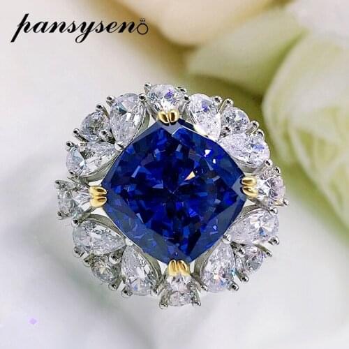 PANSYSEN 100% 925 Sterling Silver 11MM Tanzanite Citrine Gemstone Wedding Engagement Diamond Ring Women Fine Jewelry Wholesale