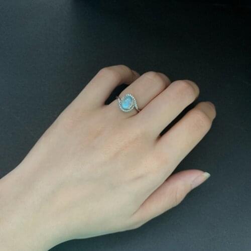 1pcs 925 silver moonstone ring smooth-surface Size 9