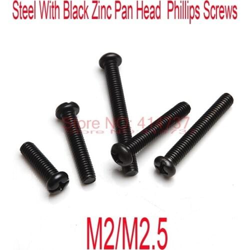 1000pcs/lot M2/M2.5 Steel With Black Zinc Pan Head Phillips Screws Length 3mm--25mm