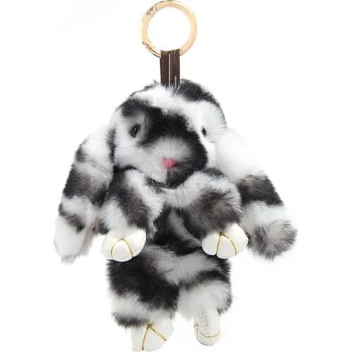 18CM Cute Pluff Bunny Keychain Rex Faux Rabbit Fur Key Chain For Women Bag Pendant Car Fluffy Fur Doll