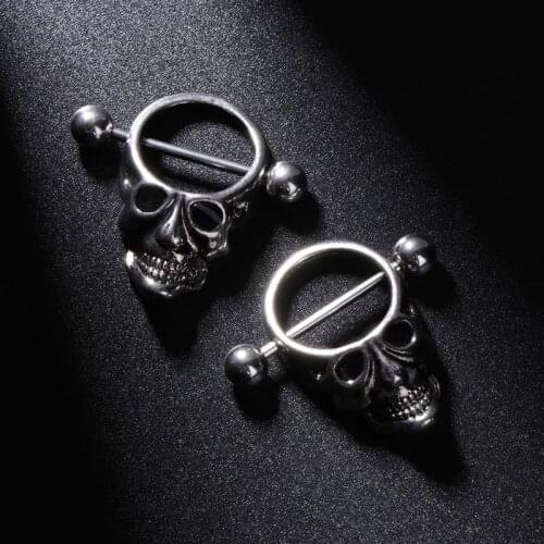 2pcs Nipple Piercing Women Lady Fashion Stainless Steel Skull Bars Ring Jewelry