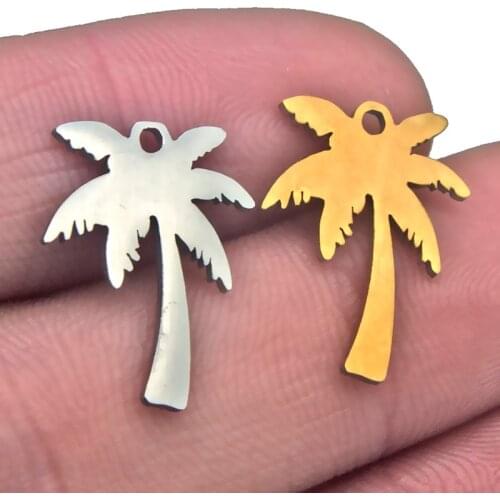 5pcs Women Dainty Gold Palm Tree Necklace Stainless Steel Coconut Pendant Necklaces Minimalist Plant Charms for Jewelry Making