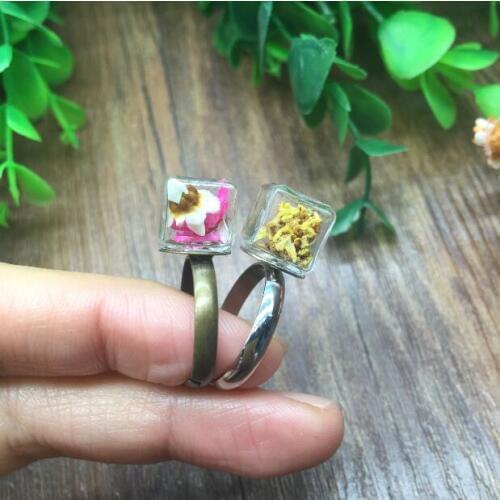 50sets/lot 10mm small box square ice cubes Glass Bubble Ring set The price don't include the filler DIY jewelry accessory