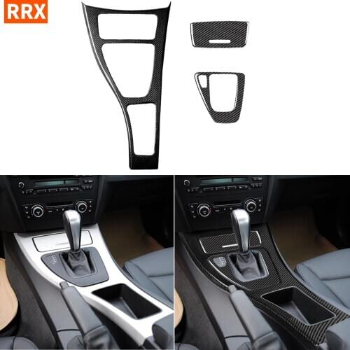 For BMW 3 Series E90 2005-2012 Car Accessories Carbon Gear Shift Box Knob Surround Cover Central Control Panel Refit Sticker