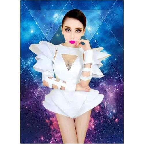 Free shipping popular sexy girls nightclub white jumpsuit womens Disco suit Cosplay costume for dance show stage performance