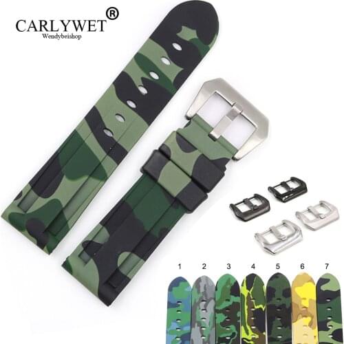 CARLYWET 22 24mm Camo Light Blue Black Waterproof Silicone Rubber Replacement Wrist WatchBand Strap Loop For Panerai Luminor