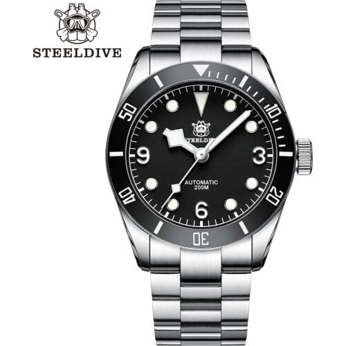 Steeldive Mens Automatic Watch SD1958 Blue Dial Sapphire Ceramic Bezel 20ATM Water Resistance NH35 Mechanical Movement Watches