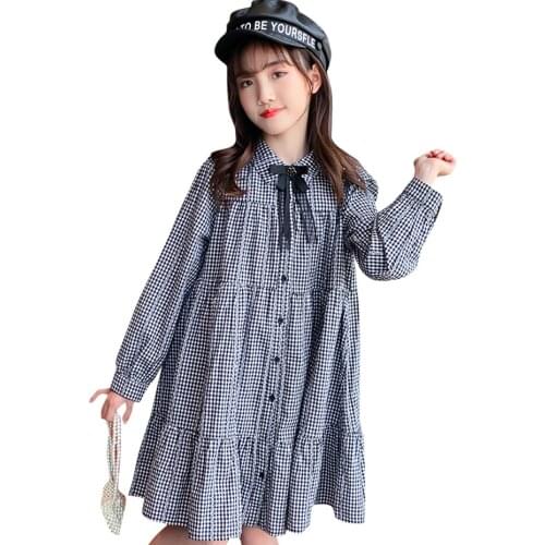 Kids Dresses For Girls Plaid Pattern Girls Party Dress Kids Spring Autumn Kid Dress Casual Style Girl Costume 6 8 10 12 14