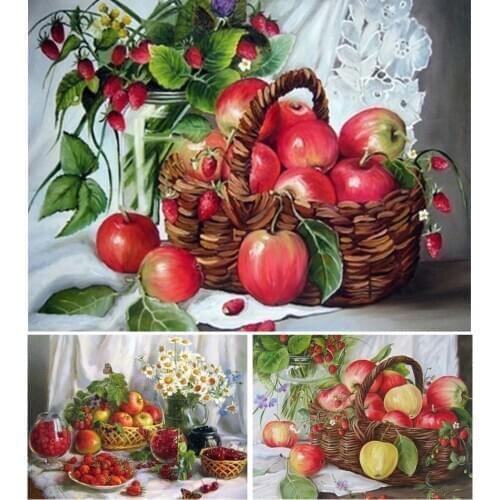 DIY 5D Diamond Painting Flower Cross Stitch Kit Full Square Crystal Diamond Embroidery Fruits Mosaic Picture of Rhinestone Decor