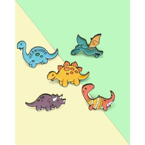 Dinosaur Element Enamel Pins Pterodactyl Cartoon Brooches for Kids Friends Lapel Pins Badges Backpack Jewelry Gifts Wholesale