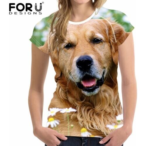 FORUDESIGNS Animal Labrador Printing Summer Short Sleeve T Shirt Casual Womens Fitness Tops Shirts Girls Breathable O-neck Tee