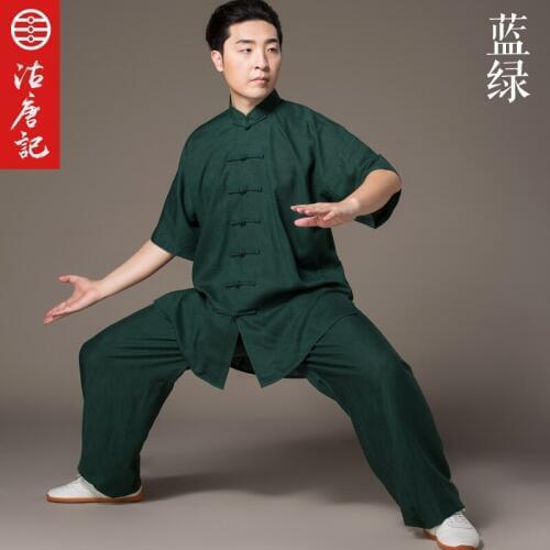 Cotton and linen Male Short sleev Summer tai chi clothing half sleeve Kung Fu Suit Uniform Chinese style