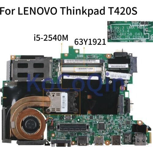 KoCoQin Laptop motherboard For LENOVO Thinkpad T420S Mainboard 04W1442 04W2003 63Y1725 63Y1921H0223-4 48.4KF58.041 I5-2540M CPU