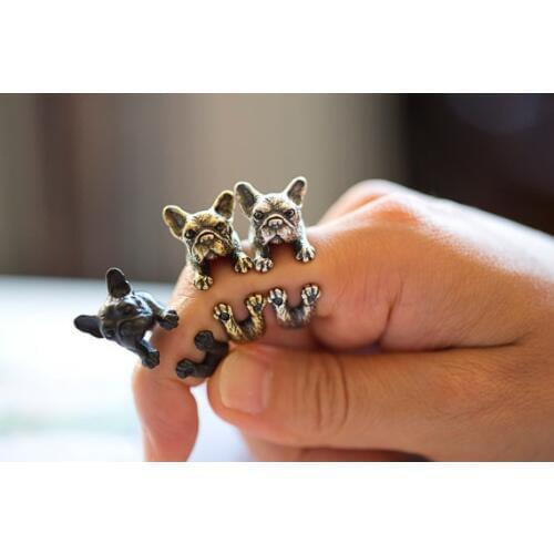 Wholesale Unique Trendy Retro French Bulldog Adjustable Ring High Quality Design Mens Promise Rings Women Gift Overwatch Aros