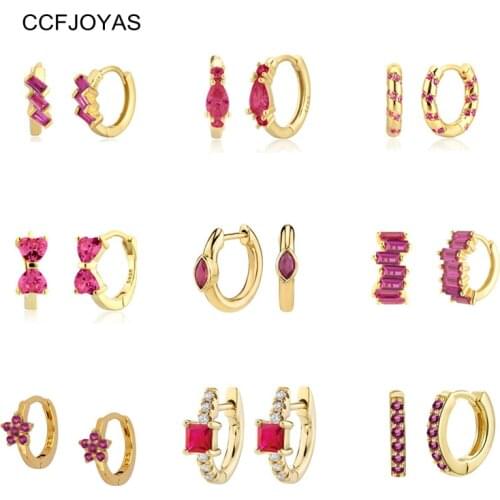 CCFJOYA 925 Sterling Silver Rose red Zircon Small Hoop Earrings For Women European and American Mini Round Piercing Earring 2021