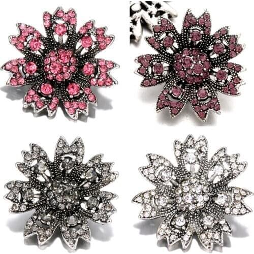 Fashion Beauty rhinestone Flower 20MM snap buttons fit snap bracelet snap jewelry wholesale KZ1419