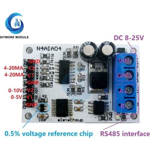 DC 12V 4-20mA 0-5V 0-10V Voltage Signal Acquisition RS485 Modbus RTU Module for PLC Current Transmitter Measuring Instruments