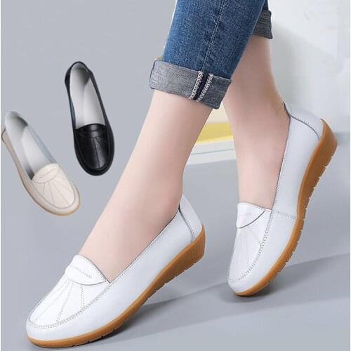 Spring Autumn Women Genuine Leather Loafers Flats Moccasins Shoes Female Casual Ladies Black Footware Shoes