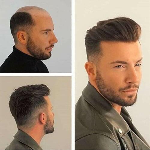 Mono Mens Toupee Human Remy Hair Replacement Hairpiece for Man Wig Hairpiece Mono +PU Natural Black Silky Straight