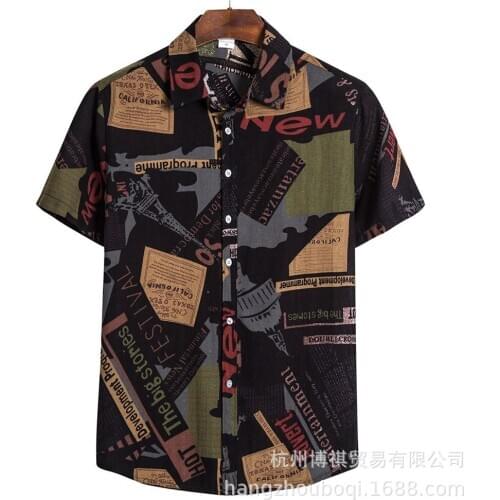 2020 Summer Fashion Print Large Size Mens Shirt Short Sleeves Hawaian Shirt Thin Casual Loose-fitting Flower Shirt