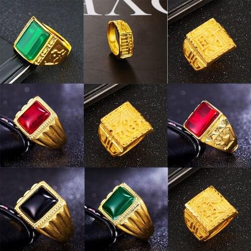 Punk Rhinestone mens Rings Width Luxurious 24K gold color Signet Square Finger Fashion Tribal women ring Jewelry Accessories