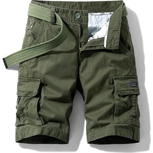 2020 New Men Summer Casual Shorts Beach Ankle Length Cargo Shorts Pants Solid Color Army Style Shorts