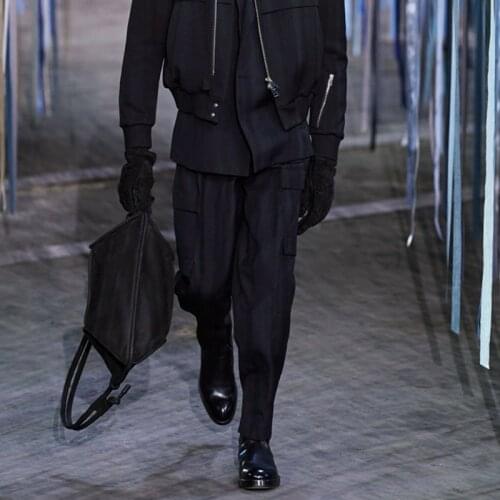 Mens casual pants loose pants autumn new high-end mid-waist pocket black youth trousers feet harem pants