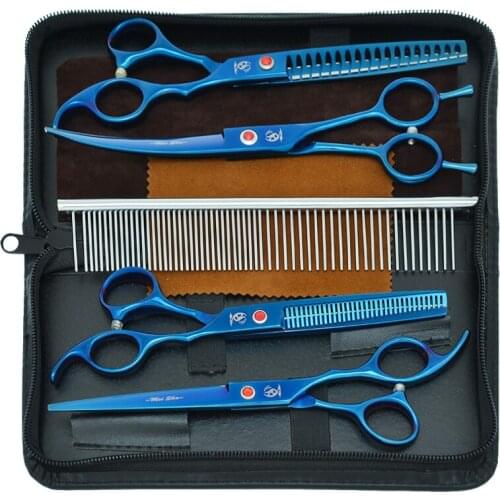 7.0" Dog Grooming Shears Set Comb Forceps Japan Steel Pet Cutting Scissors Thinning Clippers Curved Tijeras Dog Suppliers B0025A