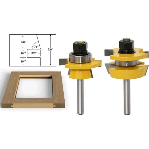 2 Pieces 1/4" 6.35mm Shank Rail & Stile Router Bits Set Shaker Door knife Woodworking Cutters Tenon Cutters Kit