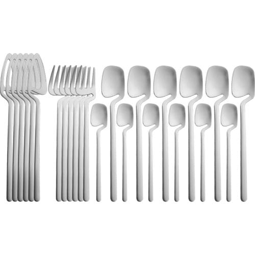 Silverware Matte 24Pcs Silver Dinnerware Set 18/10 Stainless Steel Party Knife Fork Coffee Spoon Flatware Tableware Cutlery Set