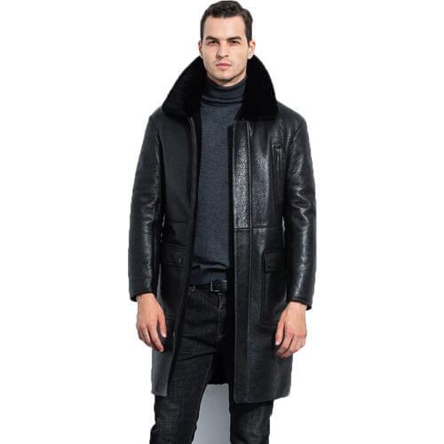 2019 New Mens Black B3 Shearling Coat Bomber Jacket Leather Jacket Winter Coats Long Sheepskin Jacket Trench Coat
