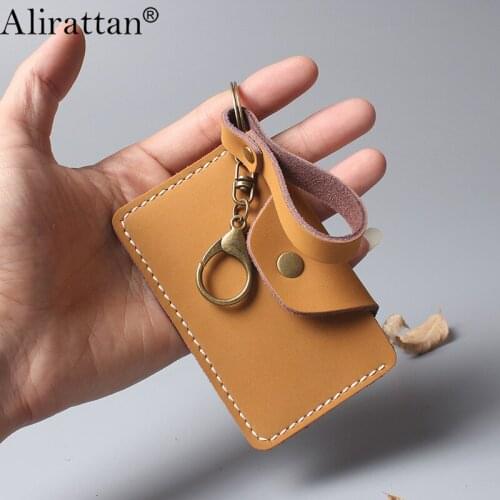 Alirattan New Cowhide Card Pack Fashion Genuine Leather Coin Purse Access Card Holder Keychain Protective Leather Case INS