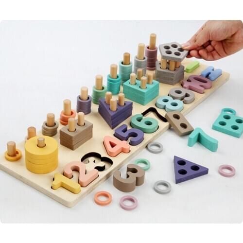 3D Preschool children educational toys wooden Montessori arithmetic matching building block toys Montessori Toys Teaching Aids