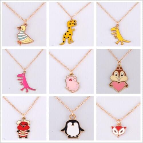 Animal duck fox pig penguin squirrel sheep dinosaur necklace women metal choker chain pendant necklace fashion costume jewellery