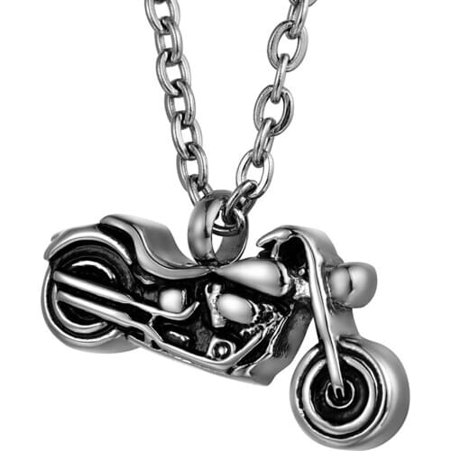 Cool Design Memory Urn Motorcycle Memorial Ashes Urn Necklace Keepsake Pendant Funeral Jewelry for Man Boy with Fill Kits