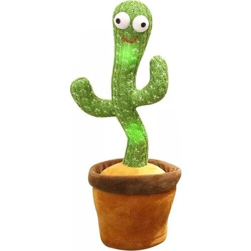 Rechargeable Dancing Cactus Toy with 120 Songs + Lighting + Recording Bluetooth Speaker Singing Plush Wiggling Ornament AUG889