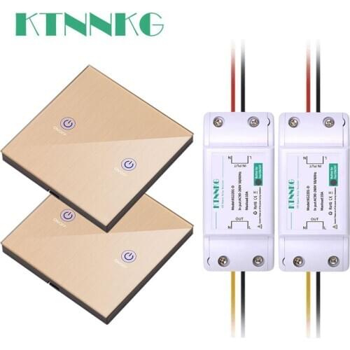 AC220V 110V relay switch 433Mhz with gold wall touch remote control, smart house, light bulb combination kit, default on