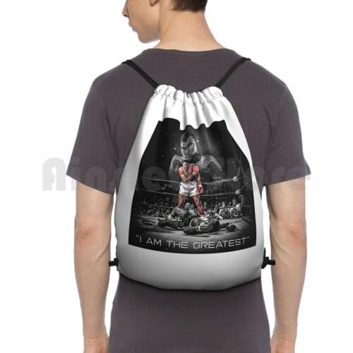 Muhammad Ali Pillows Backpack Drawstring Bag Riding Climbing Gym Bag Muhammad Ali Boxer World Greatest Float Like A Manny